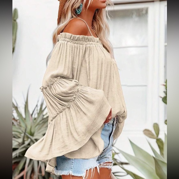 Luxe off shoulder long sleeve casual blouse - Picture 14 of 15